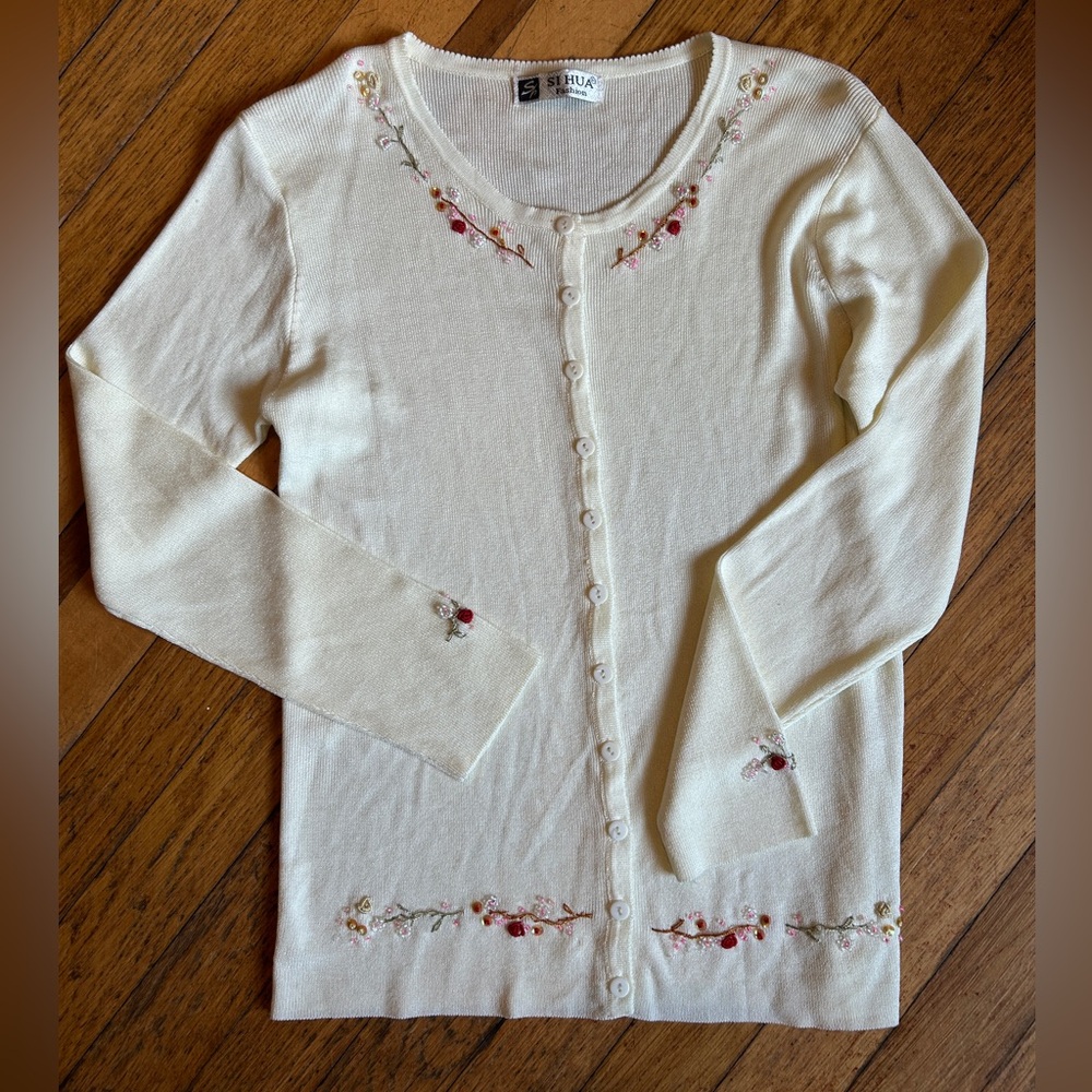 Stylish Cream Floral Women's Cardigan